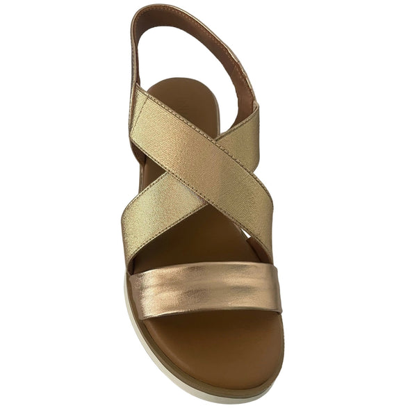 Inuovo 113015 Criss Cross Low Wedge Sandal - Metallic Rose - My Shoe Shop - sandal