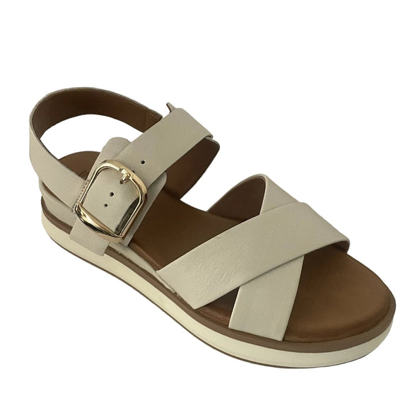 Inuovo 113117 Criss Cross low Wedge Sandal with Buckle - Crema - My Shoe Shop - sandal