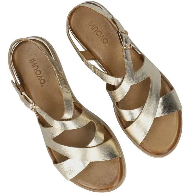 Inuovo 113120 Strappy Low Wedge Sandal - Gold - My Shoe Shop - sandal