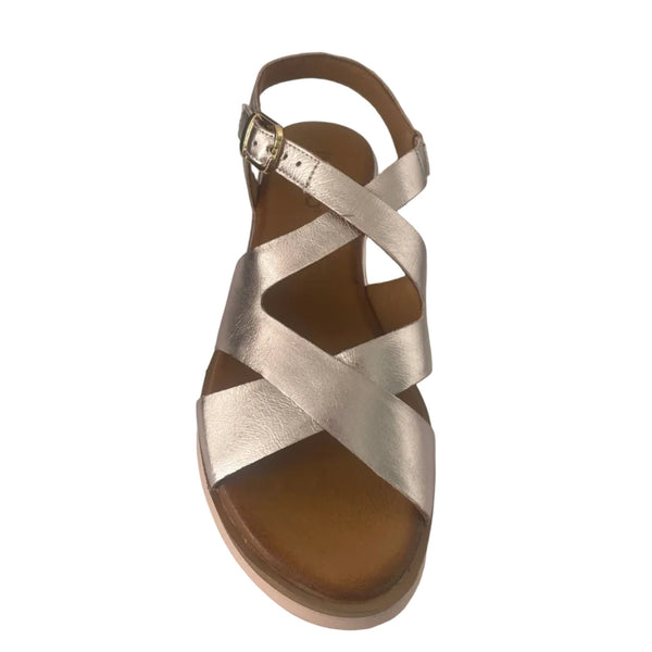 Inuovo 113120 Strappy Low Wedge Sandal - Metallic Rose - My Shoe Shop - sandal