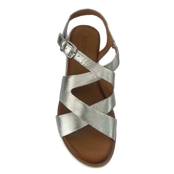 Inuovo 113120 Strappy Low Wedge Sandal - Silver - My Shoe Shop - sandal