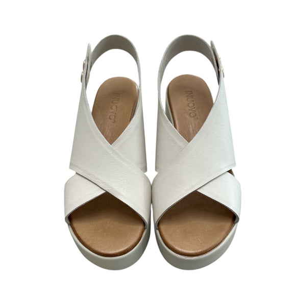 Inuovo 123031 Criss-cross leather wedge - Crema - My Shoe Shop - Wedge