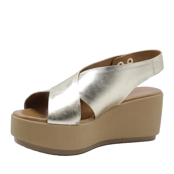 Inuovo 123031 Criss-cross leather wedge - Gold - My Shoe Shop - Wedge