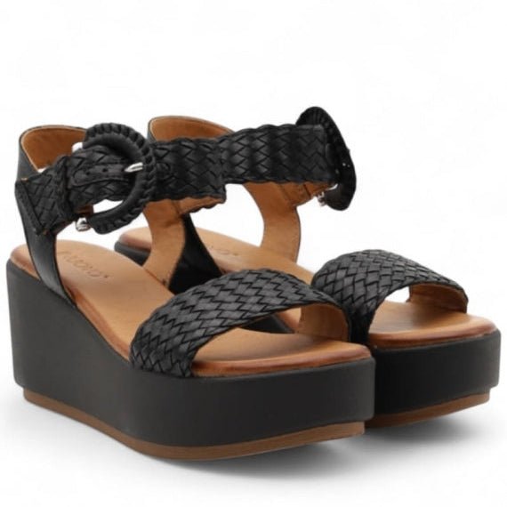 Inuovo 123035 Weave Strap with Buckle Wedge - Black - My Shoe Shop - Wedge