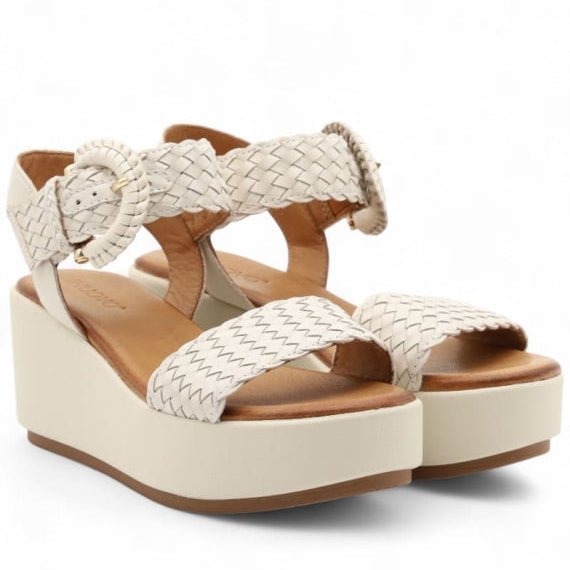 Inuovo 123035 Weave Strap with Buckle Wedge - Crema - My Shoe Shop - Wedge