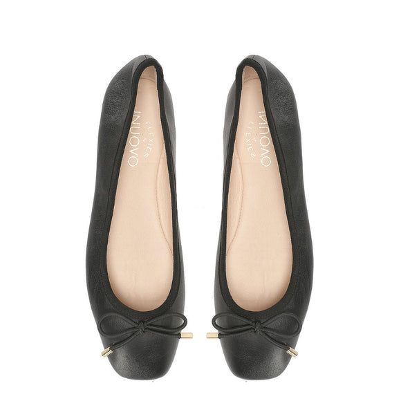 Inuovo A92001 Leather Pump with Bow - Black - My Shoe Shop -