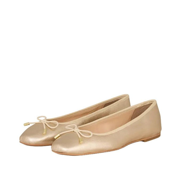 Inuovo A92001 Leather Pump with Bow - Gold - My Shoe Shop - Ballerina