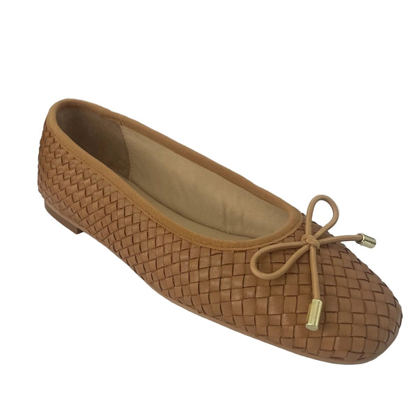 Inuovo A92002 Leather Woven Pump with Bow - Coconut - My Shoe Shop - Ballerina