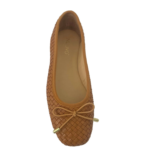 Inuovo A92002 Leather Woven Pump with Bow - Coconut - My Shoe Shop - Ballerina