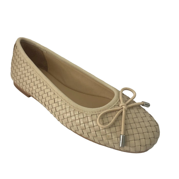 Inuovo A92002 Leather Woven Pump with Bow - Nude - My Shoe Shop - Ballerina