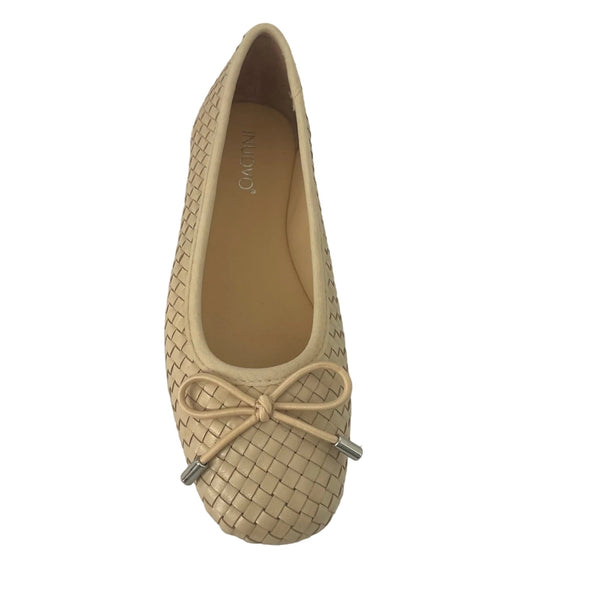 Inuovo A92002 Leather Woven Pump with Bow - Nude - My Shoe Shop - Ballerina