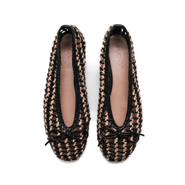Inuovo A92064 Two-Tone Woven Pump with Bow - Black Goat - My Shoe Shop - Flat