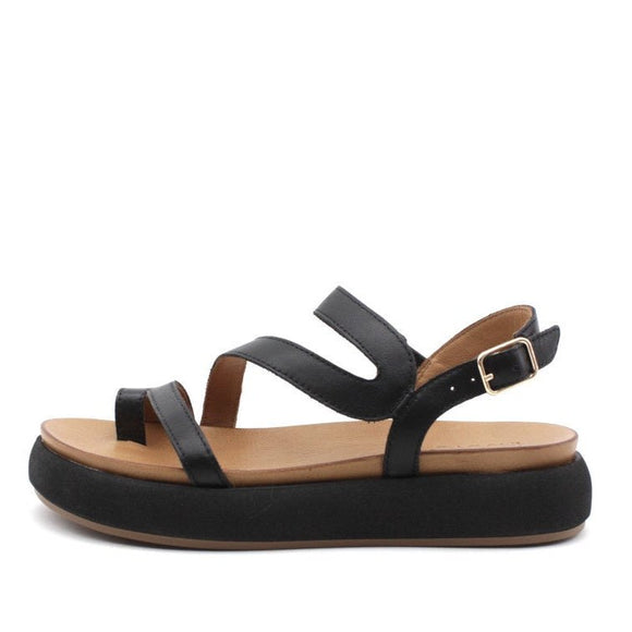 Inuovo A96003 Toe-Post Strappy Platform Sandal - Black - My Shoe Shop - sandal