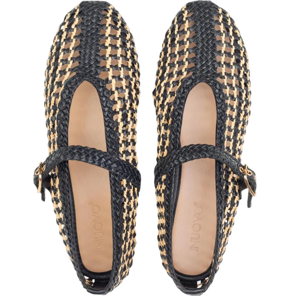Inuovo D27021 Two-Tone Mary-Jane Woven Pump - Black - My Shoe Shop - Flat