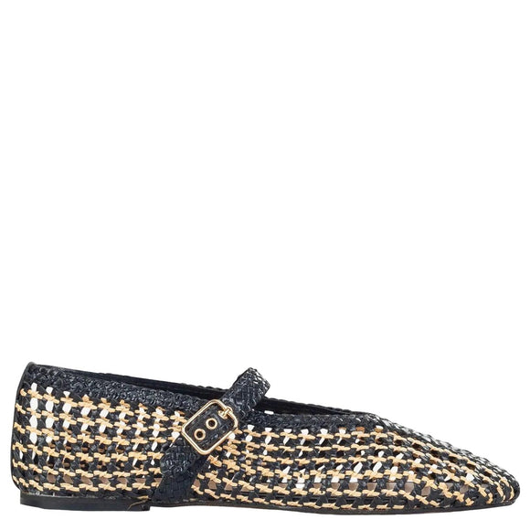 Inuovo D27021 Two-Tone Mary-Jane Woven Pump - Black - My Shoe Shop - Flat