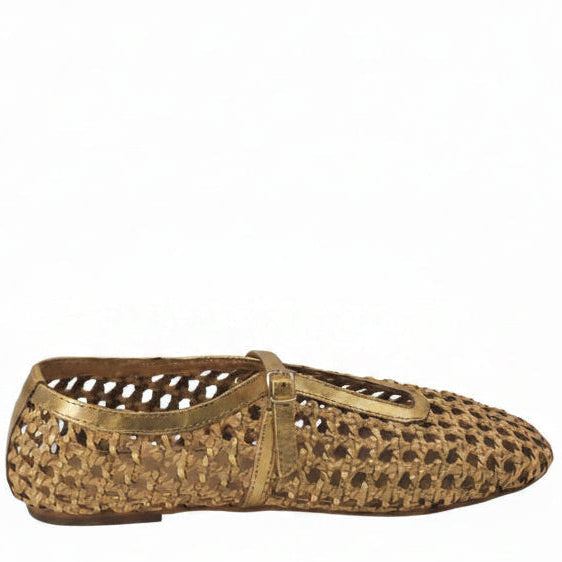 Inuovo D27024 gold woven pump with adjustable strap
