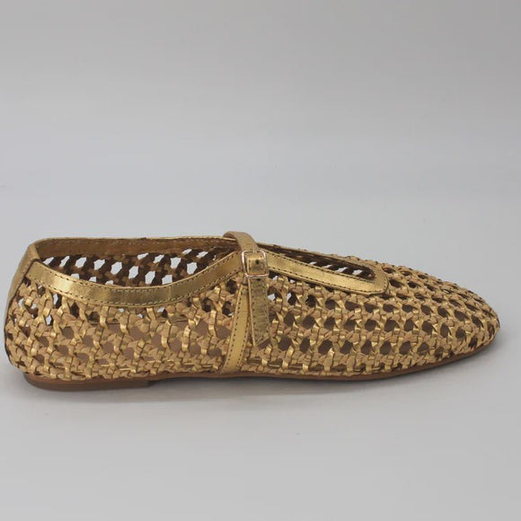 Inuovo D27024 Woven Pump with Strap - Gold - My Shoe Shop - Flat