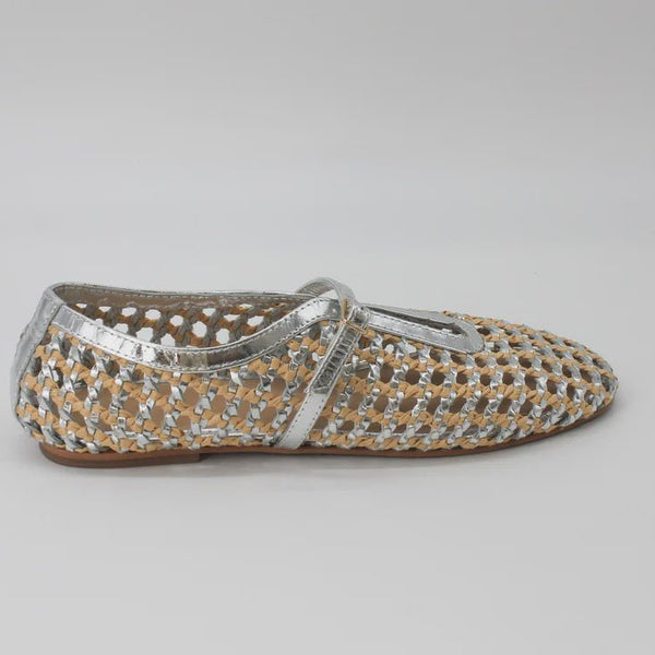 Inuovo D27024 Woven Pump with Strap - Silver - My Shoe Shop - Flat