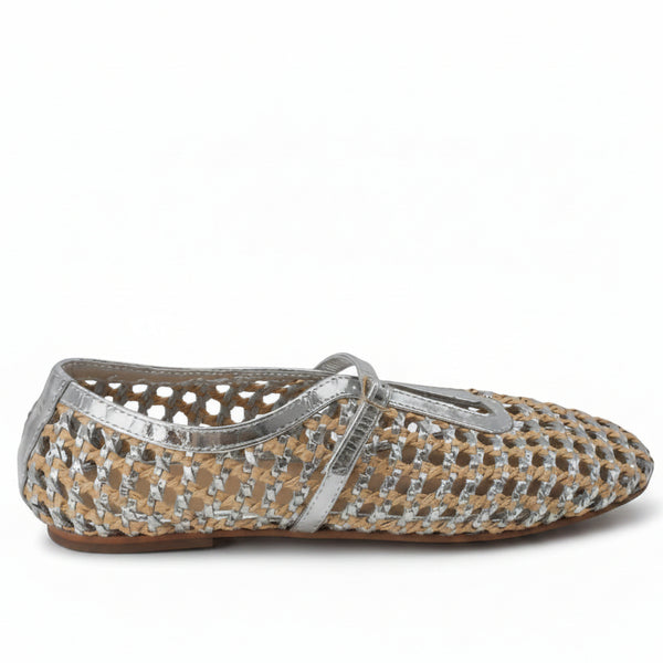 Inuovo D27024 Silver woven pointed pump with adjustable strap