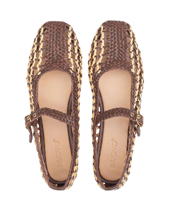 Inuovo D48002 Two-Tone Wowen Mary Jane Style pump - Chocolate Goat - My Shoe Shop - Flat