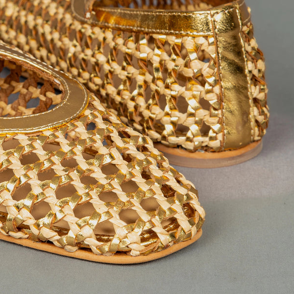Inuovo D49003 Two- Tone Woven Pump with Tie - Gold Goat - My Shoe Shop - Flat