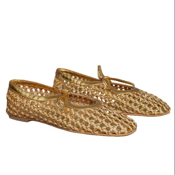Inuovo D49003 Two- Tone Woven Pump with Tie - Gold Goat - My Shoe Shop - Flat