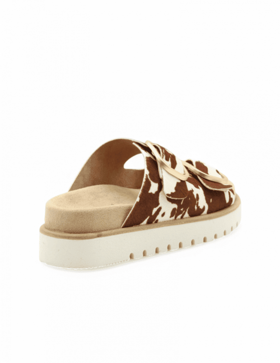 Inuovo D53028 Chunky Two Bar Slip in Buckle Sandal - Pony Tan-Beige - My Shoe Shop - Comfort