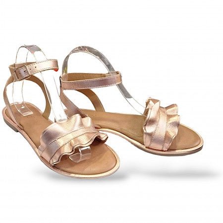 Inuovo Flat Frill Sandal with Ankle Tie 130009 - Rose Gold - My Shoe Shop - sandal