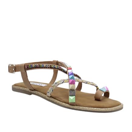Inuovo Flat Strappy Sandal 966043 - Coconut Multi - My Shoe Shop - sandal