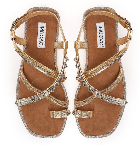 Inuovo Flat Strappy Sandal 966043 - Dark Gold - My Shoe Shop - sandal