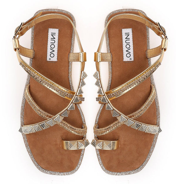 Inuovo Flat Strappy Sandal 966043 - Dark Gold - My Shoe Shop - sandal