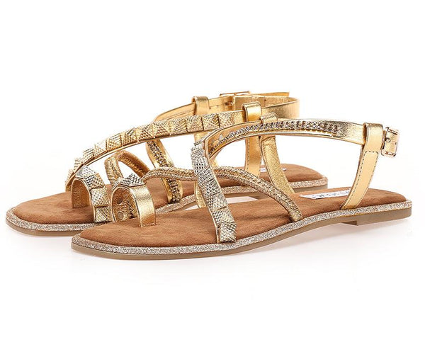Inuovo Flat Strappy Sandal 966043 - Dark Gold - My Shoe Shop - sandal