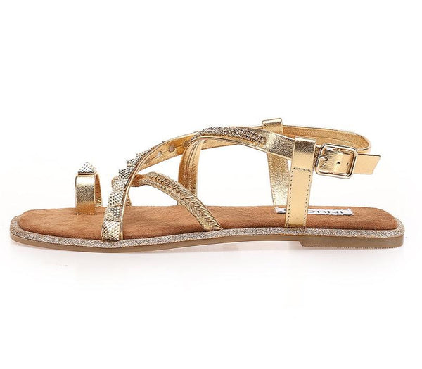 Inuovo Flat Strappy Sandal 966043 - Dark Gold - My Shoe Shop - sandal