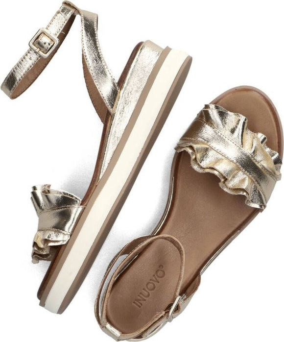 Inuovo Frill Sandal with Ankle Tie 113061 - Gold - My Shoe Shop - General