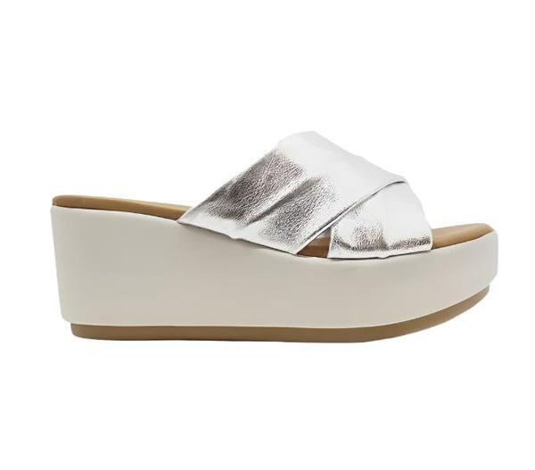 Inuovo Slip on Criss Cross Wedge 123027 - Silver - My Shoe Shop - Wedge