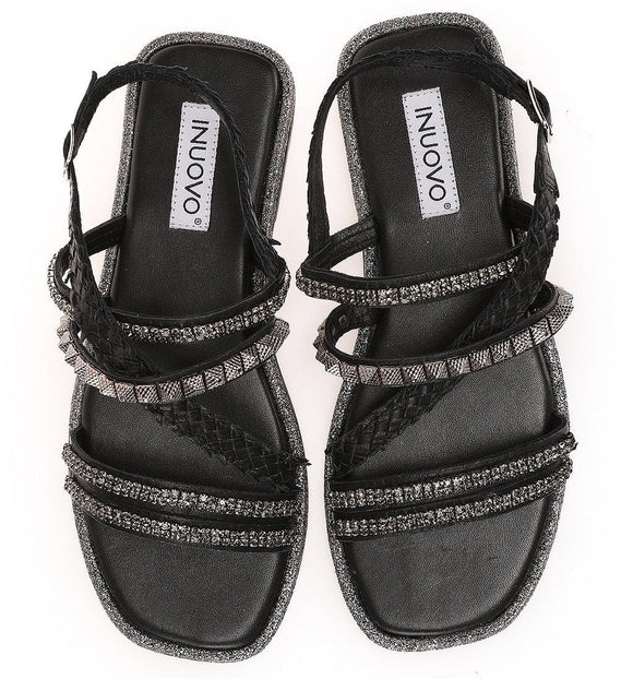 Inuovo Strappy Beaded Sandal 966040 - Black - My Shoe Shop - sandal