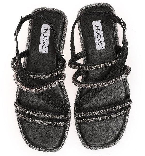 Inuovo Strappy Beaded Sandal 966040 - Black - My Shoe Shop - sandal