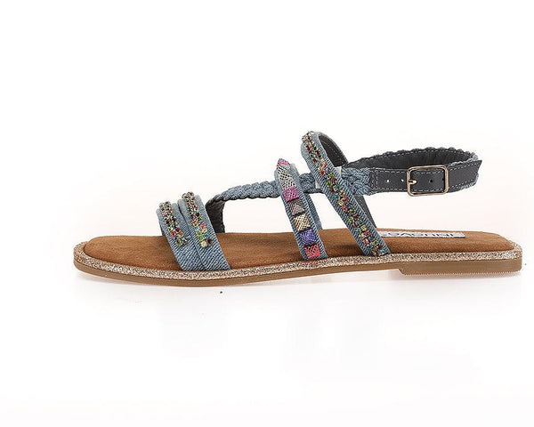 Inuovo Strappy Beaded Sandal 966040 - Jean Multi - My Shoe Shop - sandal