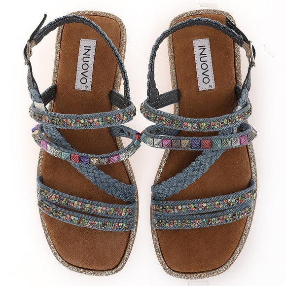 Inuovo Strappy Beaded Sandal 966040 - Jean Multi - My Shoe Shop - sandal