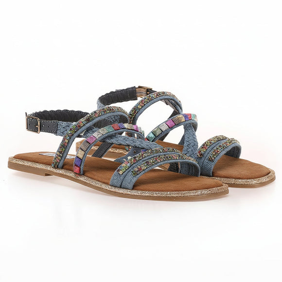 Inuovo 966040 Jean Multi strappy sandal with intricate beading, multi-strap upper and cushioned footbed.