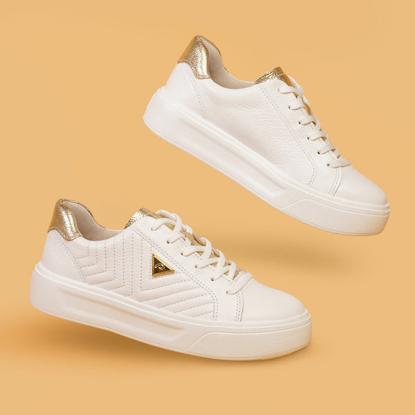 Pegada 211220 - 01 Leather Sneaker with Gold Detail - White - My Shoe Shop - Sneaker