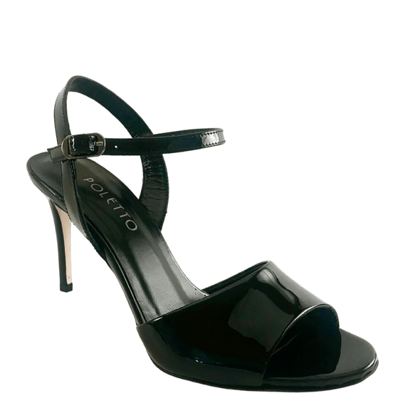 Poletto Patent Leather Strappy Sandal - Black - My Shoe Shop - Heel