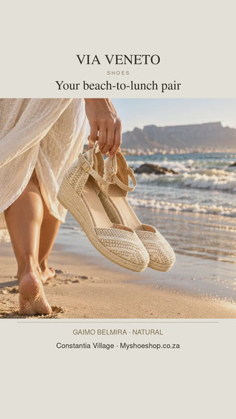 Gaimo Belmira Natural low wedge espadrilles — beach-to-lunch styling video by Via Veneto Shoes