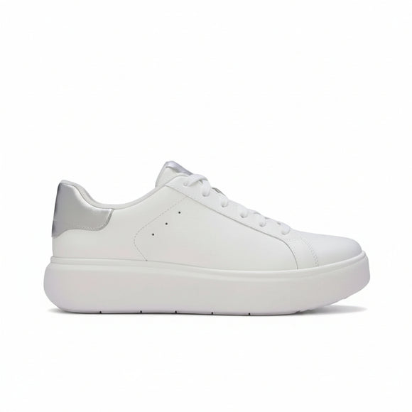 FitFlop RTG leather sneaker in Urban White and Silver with snake-emboss detail