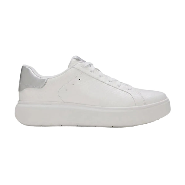 FitFlop RTG leather sneaker in Urban White and Silver with snake-emboss detail