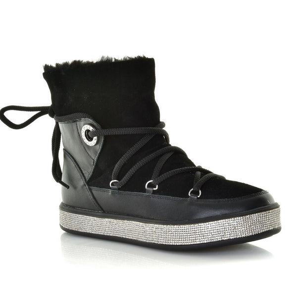 Studio Modd Boot 30805 w bling edge and fur - Black - My Shoe Shop - Sneaker Boot
