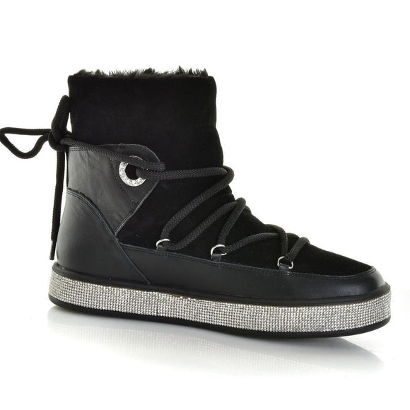 Studio Modd Boot 30805 w bling edge and fur - Black - My Shoe Shop - Sneaker Boot