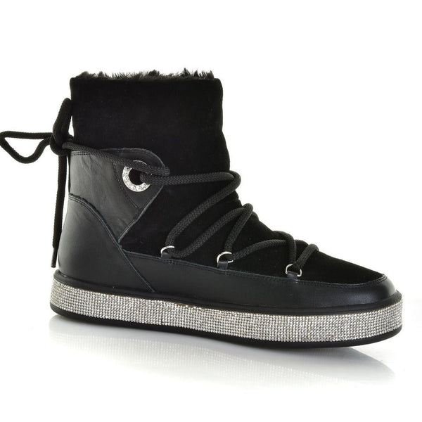 Studio Modd Boot 30805 w bling edge and fur - Black - My Shoe Shop - Sneaker Boot