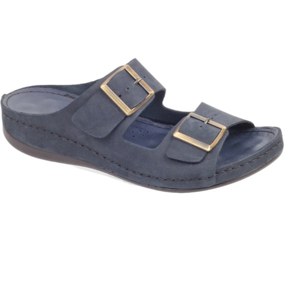 Via Veneto 2 Buckle Leather Sandal 003.306T - Navy - My Shoe Shop - sandal