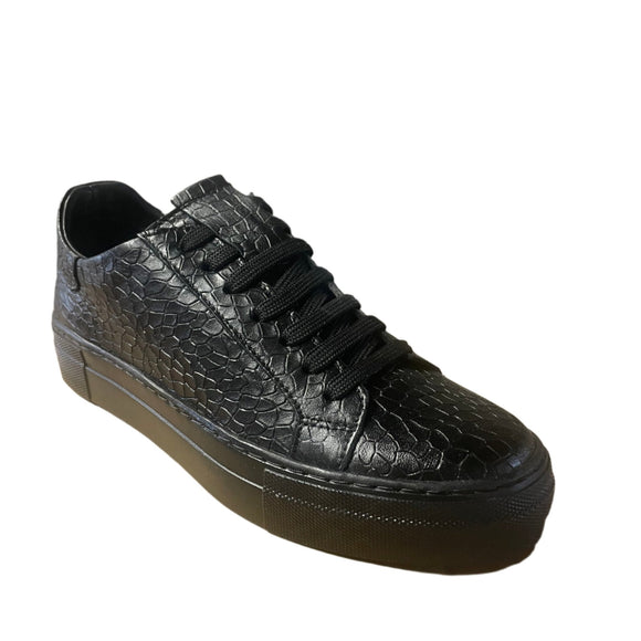 Via Veneto Croc Leather Sneaker - Black - My Shoe Shop -